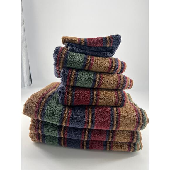 Ralph Lauren Other - Vintage Ralph Lauren Towels Brown Navy Blue Red Burgundy Striped Cotton Bathroom